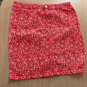 Josephine Sport Skirt 6 Red and White Floral Print Zip Fly Cotton Spandex Blend
